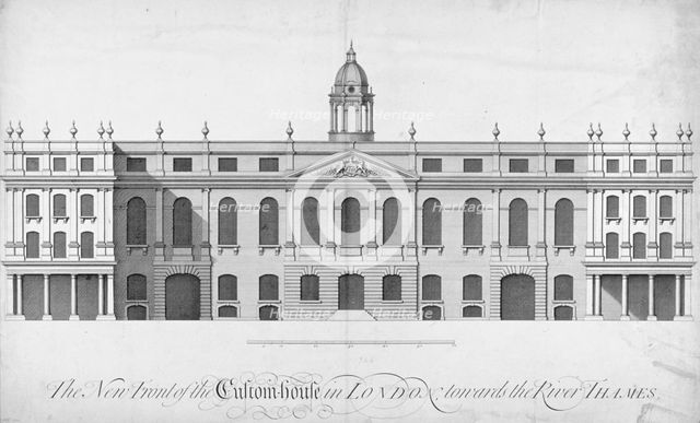 View of the new Custom House, rebuilt after the fire of 1718, City of London, 1722. Artist: Anon