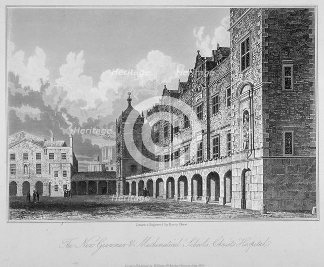 View of the new grammar and mathematical schools, Christ's Hospital, City of London, 1833. Artist: Henry Shaw