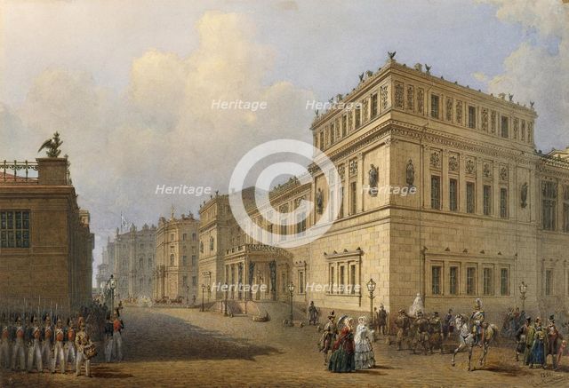 View of the New Hermitage Through Millionnaya Street, 1851. Artist: Sadovnikov, Vasily Semyonovich (1800-1879)