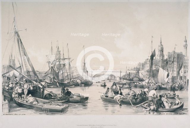 View of the new London Bridge from the pool of the River Thames, 1841. Artist: William Parrott