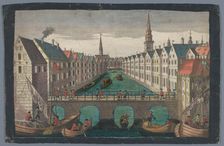 View of the Nikolaifleet opposite St. Nicholas church in Hamburg, 1742-1801. Creator: Anon