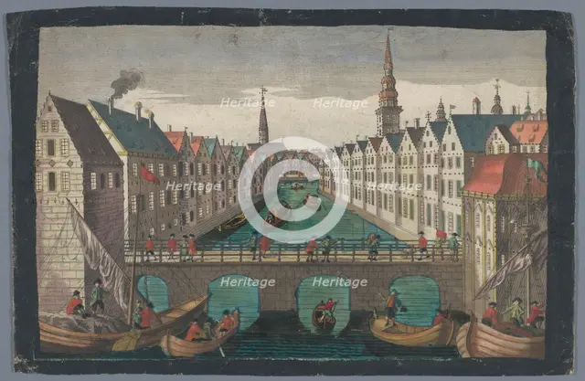 View of the Nikolaifleet opposite St. Nicholas church in Hamburg, 1742-1801. Creator: Anon.