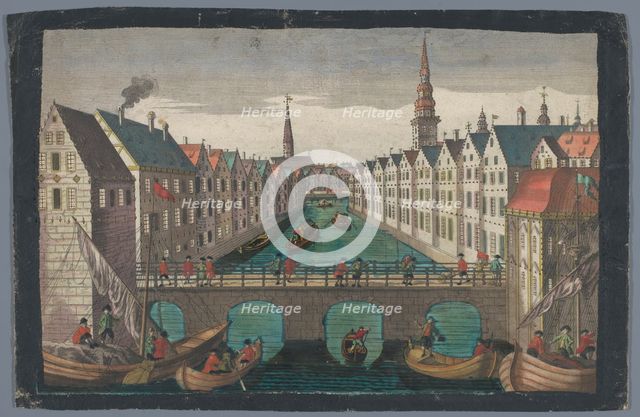 View of the Nikolaifleet opposite St. Nicholas church in Hamburg, 1742-1801. Creator: Anon.