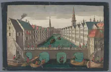 View of the Nikolaifleet opposite St. Nicholas church in Hamburg, 1742-1801. Creator: Anon