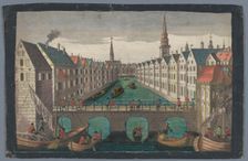 View of the Nikolaifleet opposite St. Nicholas church in Hamburg, 1742-1801. Creator: Anon