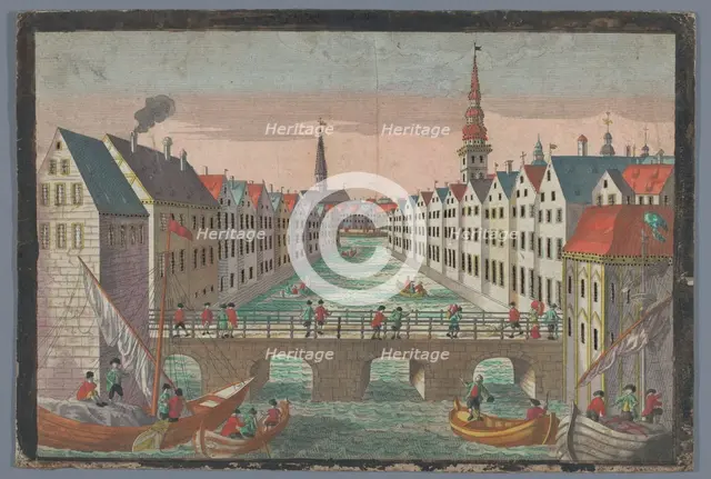View of the Nikolaifleet opposite St. Nicholas church in Hamburg, 1742-1801. Creator: Anon.