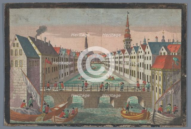 View of the Nikolaifleet opposite St. Nicholas church in Hamburg, 1742-1801. Creator: Anon.