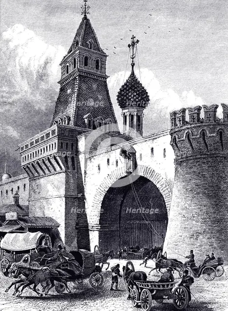 View of the Nikolskaya Tower and Armory in Moscow, ca 1860. Artist: Anonymous  