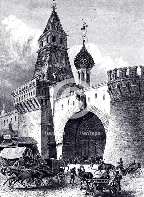 View of the Nikolskaya Tower and Armory in Moscow, ca 1860. Artist: Anonymous  