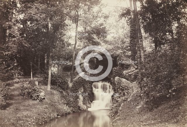 View of the Small Grotto toward the Deer Pond, Bois de Boulogne, 1858. Creator: Charles Marville (French, 1816-1879).