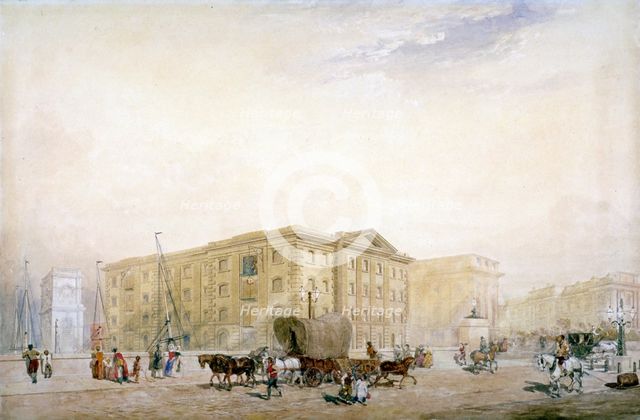 View of the southern end on the new London Bridge and Fenning's Wharf, London, c1835.                Artist: Anon