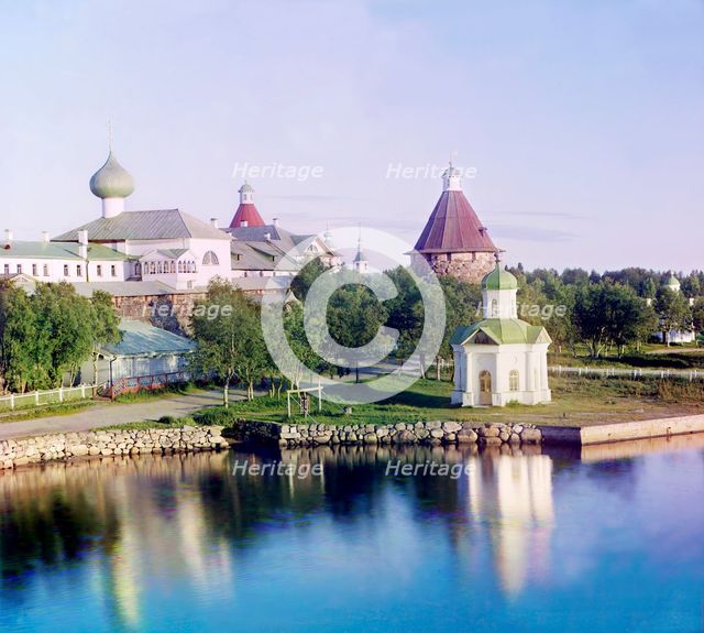 View of the [Solovetskii] monastery from the inn, Solovetski Islands, 1915. Creator: Sergey Mikhaylovich Prokudin-Gorsky.