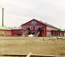 View of the sawmill, Kovzha [Russian Empire], 1909. Creator: Sergey Mikhaylovich Prokudin-Gorsky