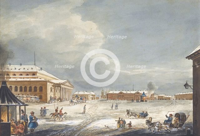 View of the Saint Petersburg Imperial Bolshoi Kamenny Theatre. Artist: Kolmann, Karl Ivanovich (1786-1846)