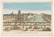 View of the Samaritaine water pump on the Pont Neuf over the River Seine in Paris, 1745-1775. Creator: Anon