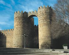View of the San Vicente Door, one of the nine gates of the city walls of Avila