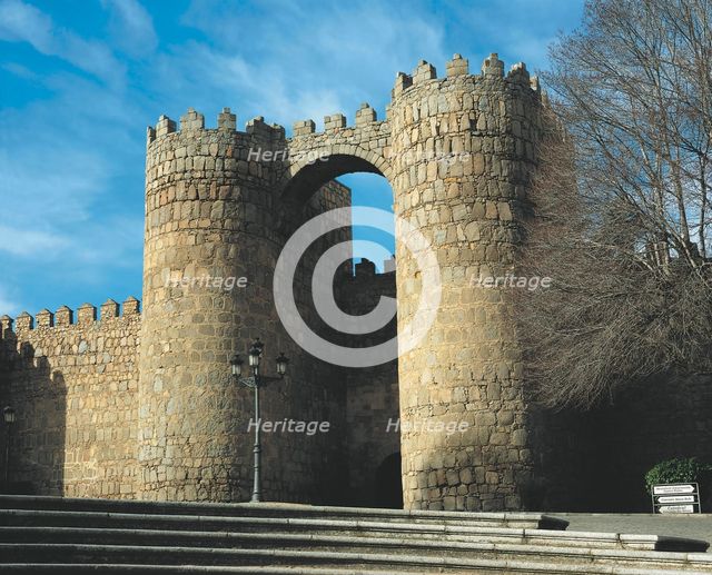 View of the San Vicente Door, one of the nine gates of the city walls of Avila.
