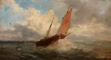 View of the Sea-Boat at the Sea, c1850. Creator: Jules Coignet