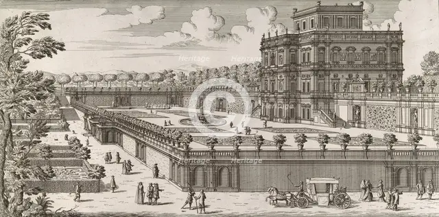 View of the side facade of the Palazzo Pamphili and its garden (Secondo prospetto pe..., after 1677. Creator: Simone Felice.