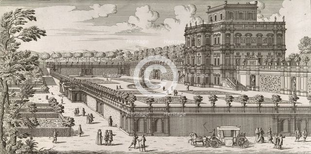 View of the side facade of the Palazzo Pamphili and its garden (Secondo prospetto pe..., after 1677. Creator: Simone Felice.