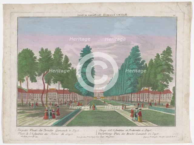 View of the Slot, congregational housing and the Moravian Church in Zeist, 1742-1801. Creator: Anon.