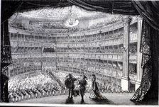 View of the stalls of the Teatro Real in Madrid, built in 1850, from the stage, engraving, 1870