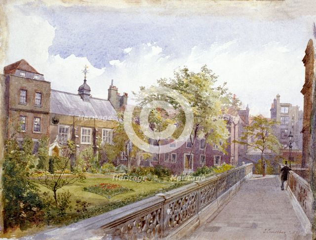 View of the Staple Inn and garden, London, 1882. Artist: John Crowther