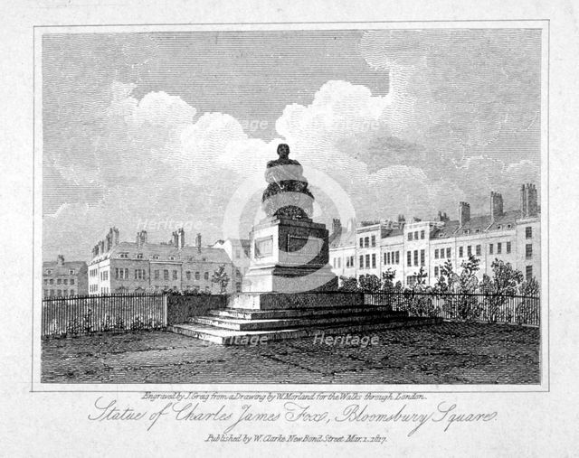 View of the statue of Charles James Fox in Bloomsbury Square, Bloomsbury, London, 1817. Artist: John Greig