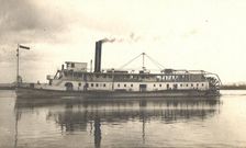 View of the steamship "Petersburg" on the Zeya River, 1909. Creator: Vladimir Ivanovich Fedorov