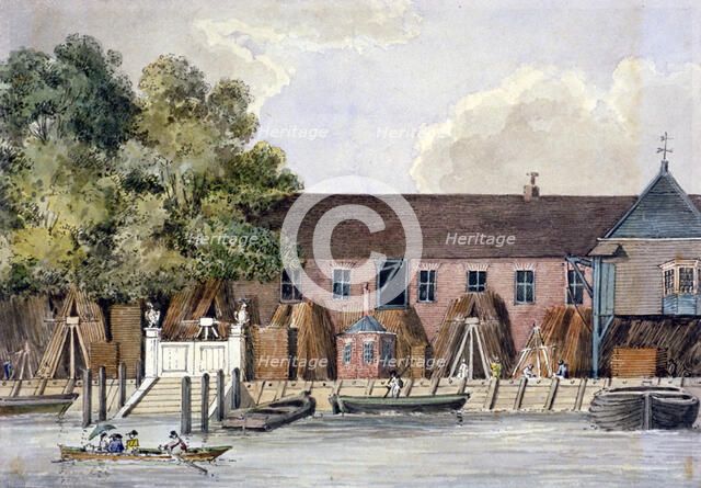 View of the Steelyard from the River Thames, Upper Thames Street, London, c1801.                   Artist: Charles Tomkins
