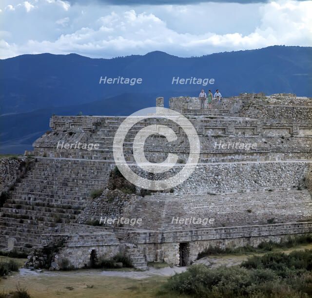 View of the stepped stone pyramid of the ancient city of Monte Alban.