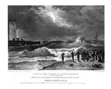 View of the Storm at Scarborough on the 17th February 1836. Creator: Charles Joseph Hullmandel