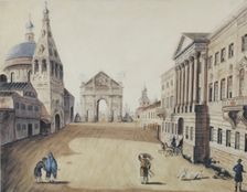 View of the Strastnaya Square in Moscow, Early 1800s