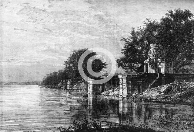 'View of the Suttee Chaora-Ghat, of Broad Staircase of Funerals, on the Ganges at Cawnpore', c1891. Creator: James Grant.