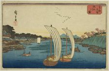 View of the Sumida River (Sumidagawa no zu), from the series "Famous Places in the..., c. 1840/42. Creator: Ando Hiroshige