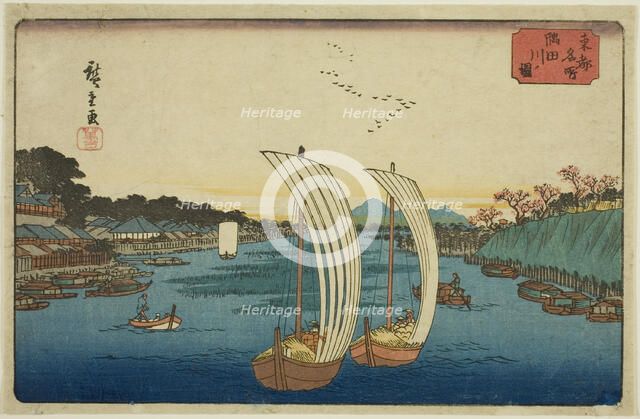 View of the Sumida River (Sumidagawa no zu), from the series "Famous Places in the..., c. 1840/42. Creator: Ando Hiroshige.