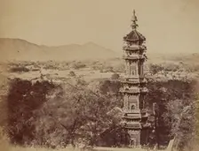 View of the Summer Palace Yuen Min Yuen, Pekin, Showing the Pagoda..., October 1860, 1860. Creator: Felice Beato