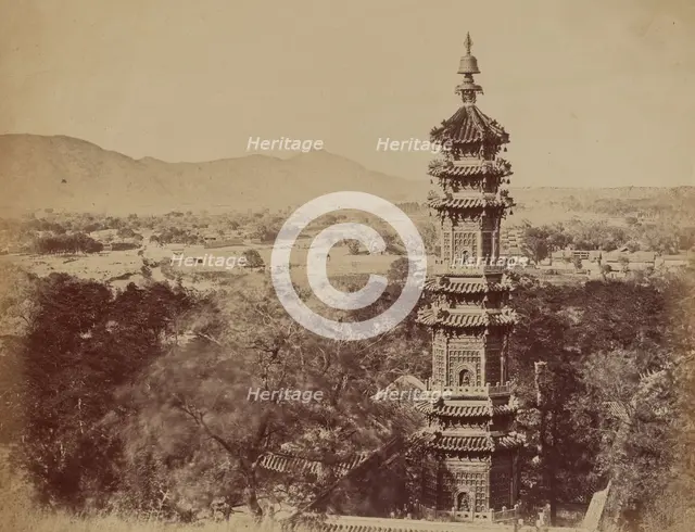 View of the Summer Palace Yuen Min Yuen, Pekin, Showing the Pagoda..., October 1860, 1860. Creator: Felice Beato.