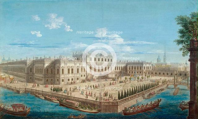 View of the Summer Palace of Empress Elizabeth at the Fontanka River in St. Petersburg, 1753.  Creator: Grekov, Alexei Angileevich (1723/26-after 1770).
