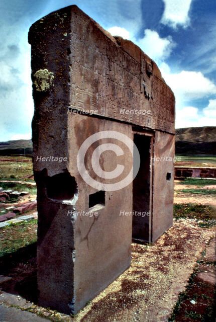 View of the 'Sun door' in Tiwanaku, construction prior to the Incas.