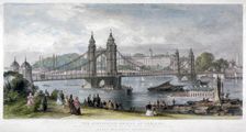 View of the suspension bridge at Chelsea, London, 1852. Artist: TA Prior