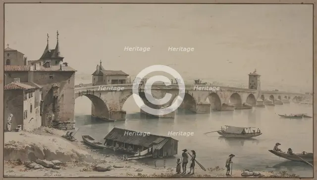 View of the Pont de la Guillotière in Lyon, 1760. Creator: Jean-Jacques de Boissieu.