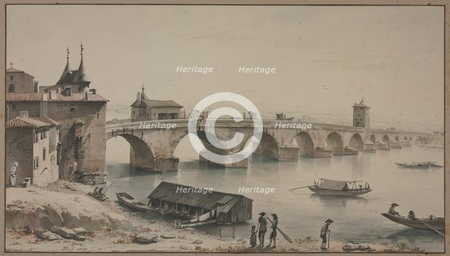 View of the Pont de la Guillotière in Lyon, 1760. Creator: Jean-Jacques de Boissieu.