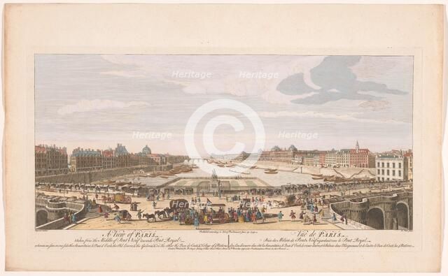 View of the Pont Neuf over the River Seine in Paris, looking towards the Pont Royal, 1749. Creator: Remigius Parr.
