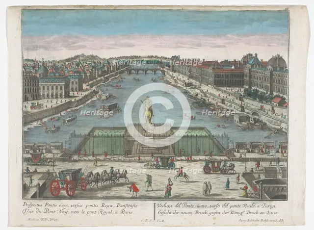 View of the Pont Neuf over the Seine River in Paris, towards Pont Royal, 1742-1801. Creator: Anon.