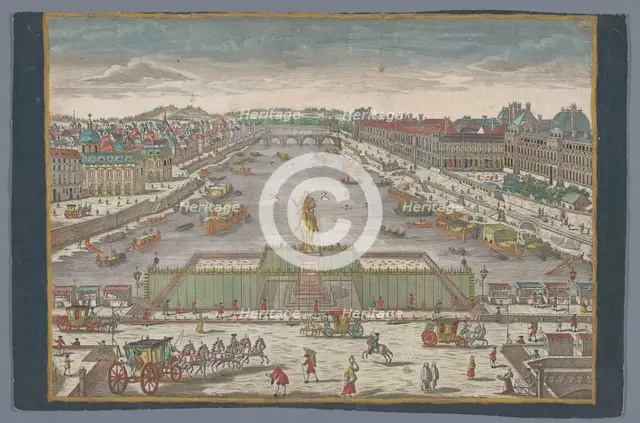 View of the Pont Neuf over the Seine River in Paris, towards the Pont Royal, 1742-1801. Creator: Anon.