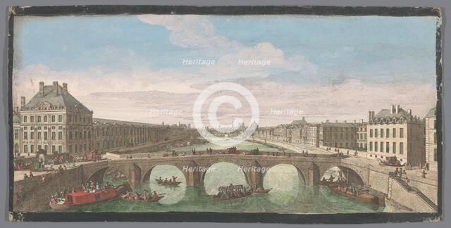 View of the Pont Royal over the Seine River in Paris, seen towards the Pont Neuf, 1700-1799. Creators: Anon, Jacques Rigaud.