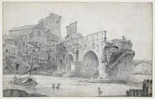 View of the Ponte Rotto in Rome, Seen from the East, c.1636-c.1644. Creator: Jan Asselijin