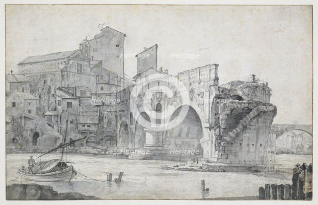 View of the Ponte Rotto in Rome, Seen from the East, c.1636-c.1644. Creator: Jan Asselijin.