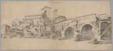 View of the Ponte Rotto, Rome, with Watermills, late 1630s. Creator: Jan Asselijin